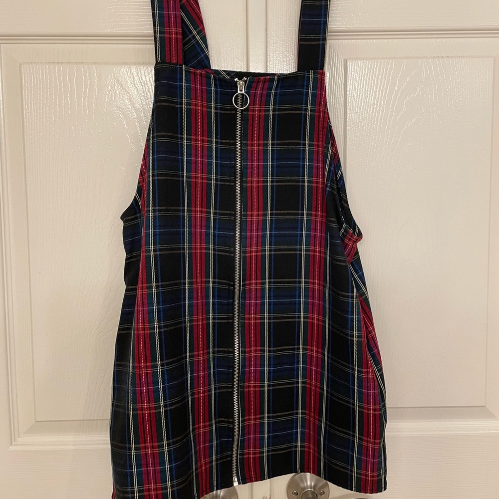 Zip up plaid jumper dress